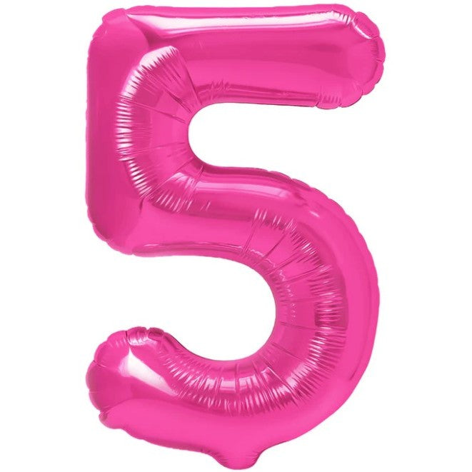 Balon Aniversar Cifra 5, Figurina Petrecere, Folie Metalizata, Umflare Aer sau Heliu, Inclus Pai Umflare, Roz, 40 cm