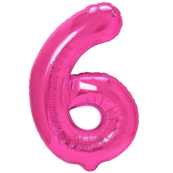Balon Aniversar Cifra 6, Figurina din Folie Metalizata, Umflare cu Aer sau Heliu, Include Pai, Roz, 40 cm