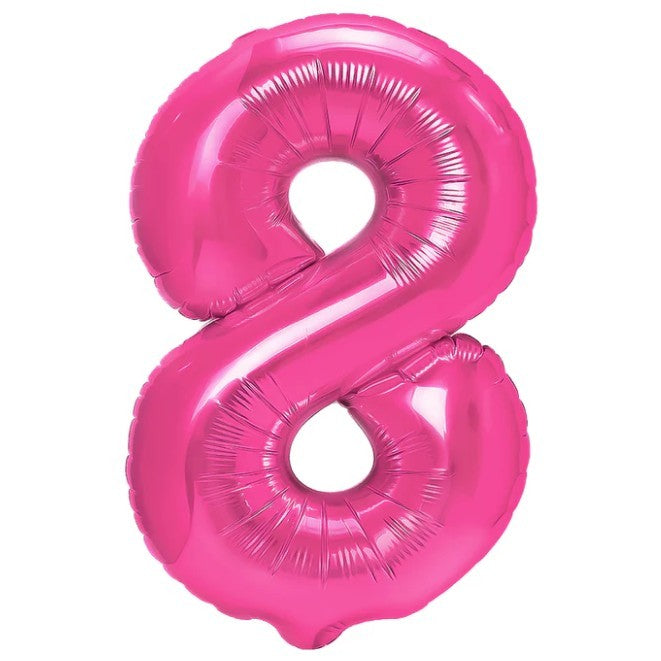Balon Aniversar Cifra 8, Figurina din Folie Metalizata, Decoratiuni Petrecere, Compatibil Aer sau Heliu, include Pai Umflare, Roz, 40 cm