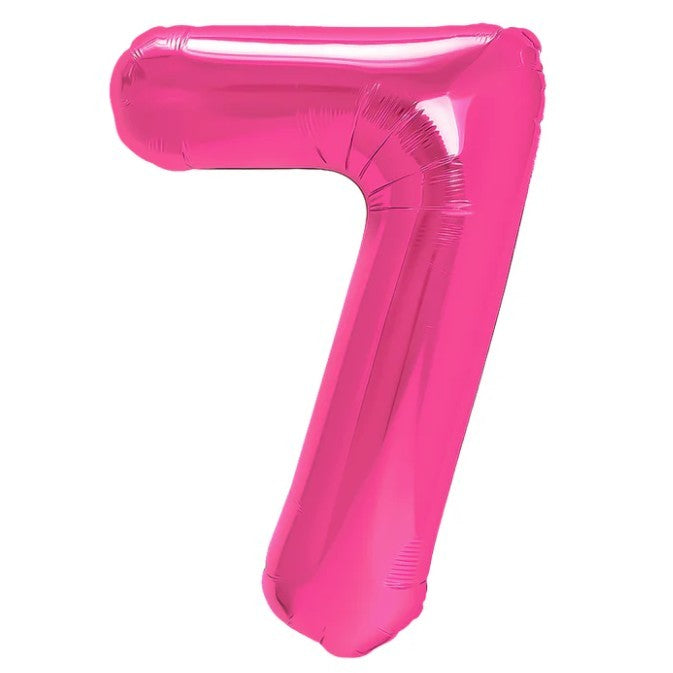 Balon Aniversar Cifra 7, Figurina din Folie Metalizata, Umflare Aer sau Heliu, include Pai, Roz, 40 cm