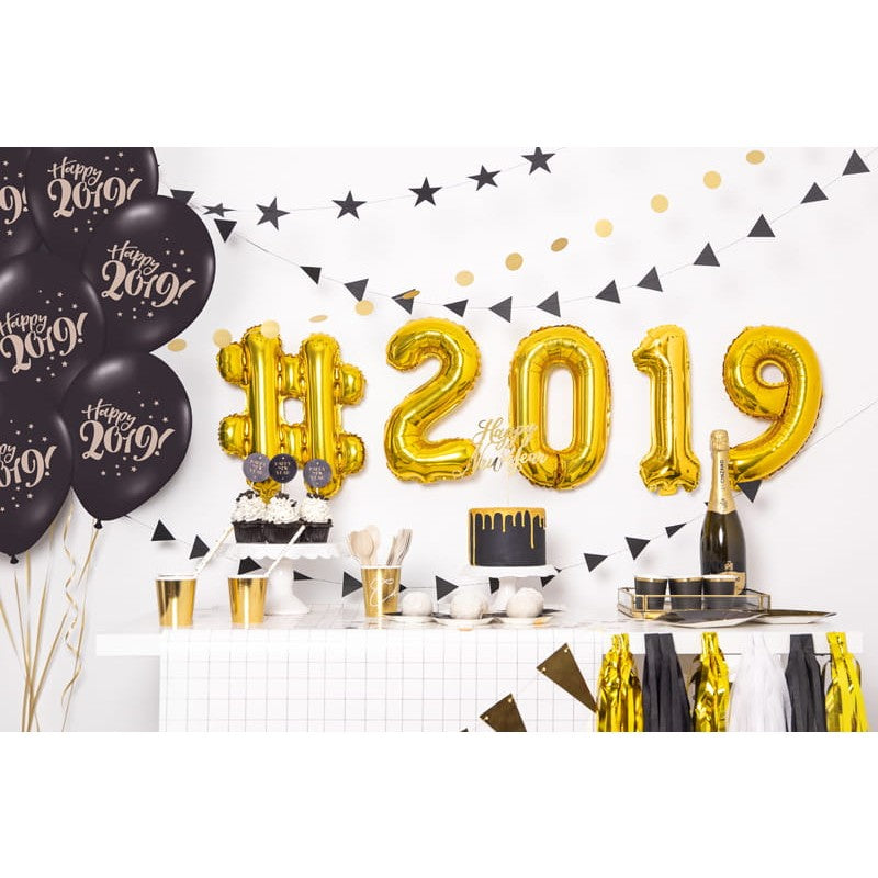 Balon Aniversar Cifra 0, Figurina din Folie Metalizata de Aluminiu, Umflare cu Aer sau Heliu, Pai Inclus, 40 cm, Auriu