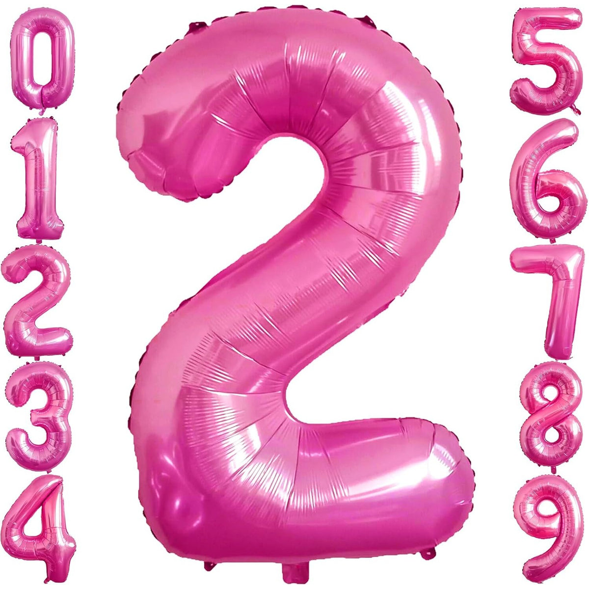 Balon Aniversar Cifra 2, Figurina din Folie Metalizata, Umflare Aer sau Heliu, Include Pai, Roz, 40 cm