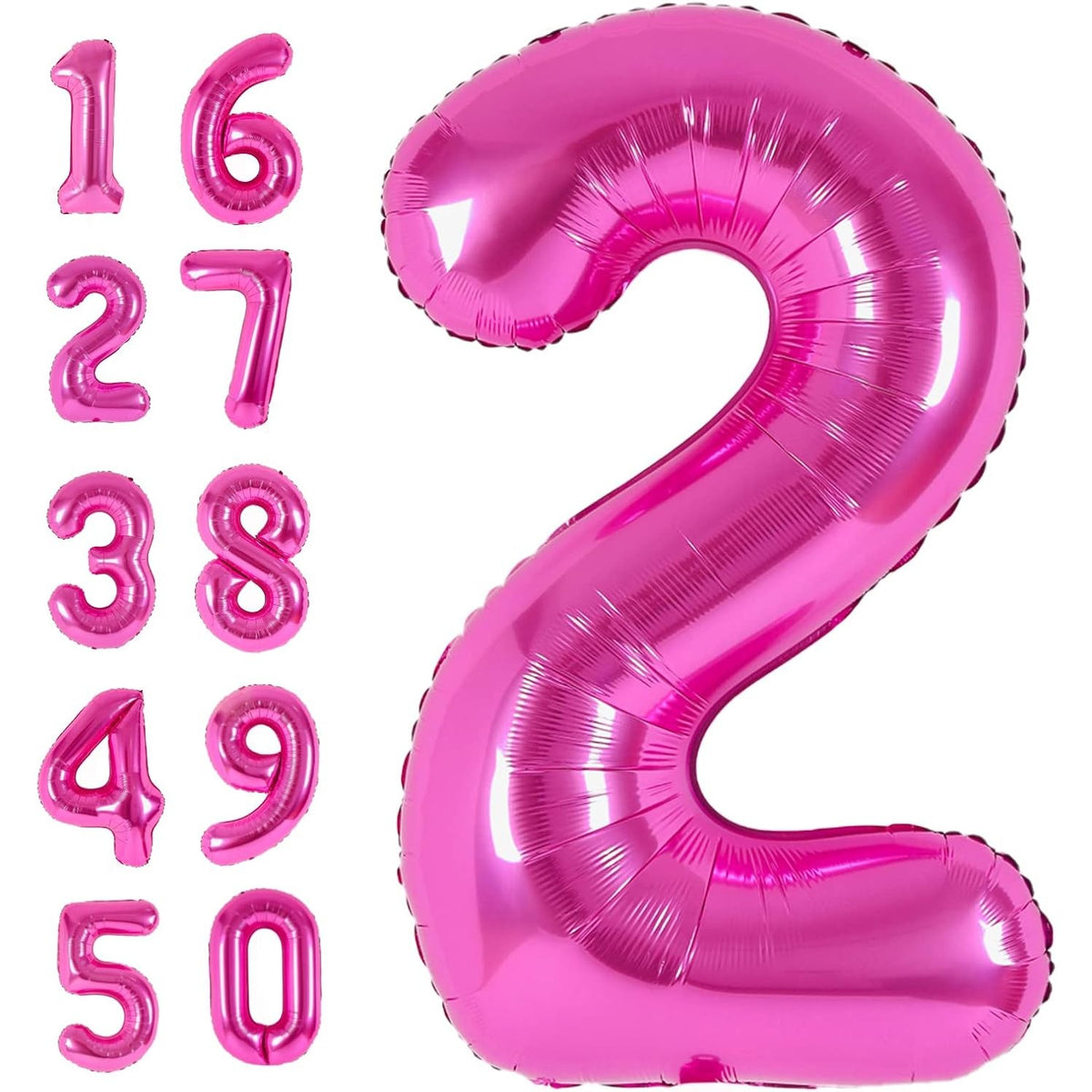 Balon Aniversar Cifra 2, Figurina din Folie Metalizata, Umflare Aer sau Heliu, Include Pai, Roz, 40 cm