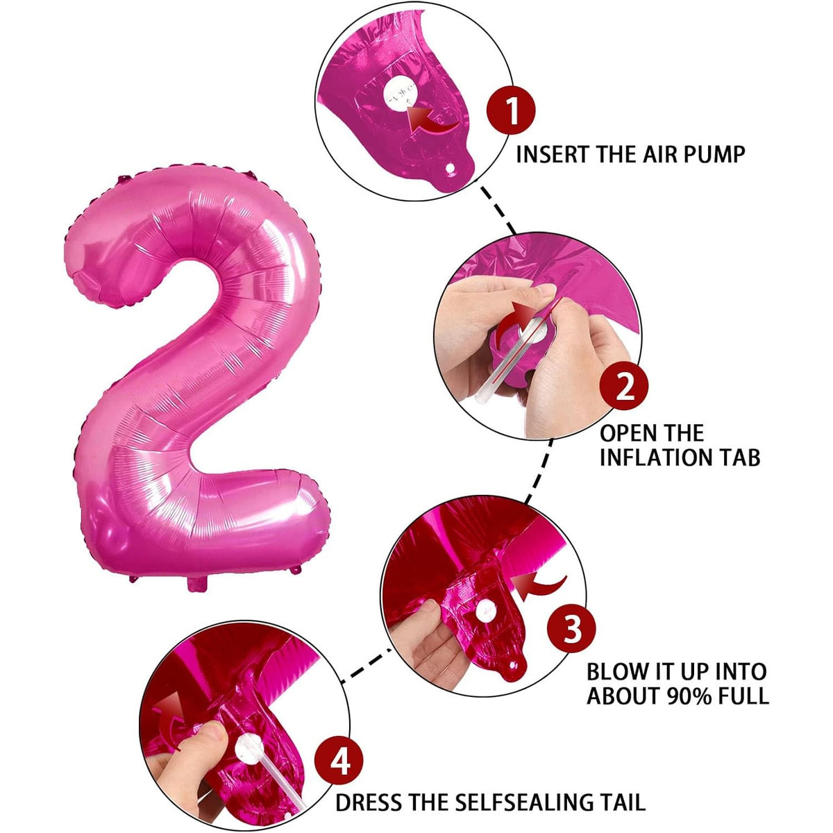 Balon Aniversar Cifra 2, Figurina din Folie Metalizata, Umflare Aer sau Heliu, Include Pai, Roz, 40 cm