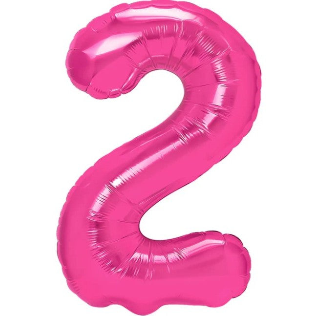 Balon Aniversar Cifra 2, Figurina din Folie Metalizata, Umflare Aer sau Heliu, Include Pai, Roz, 40 cm