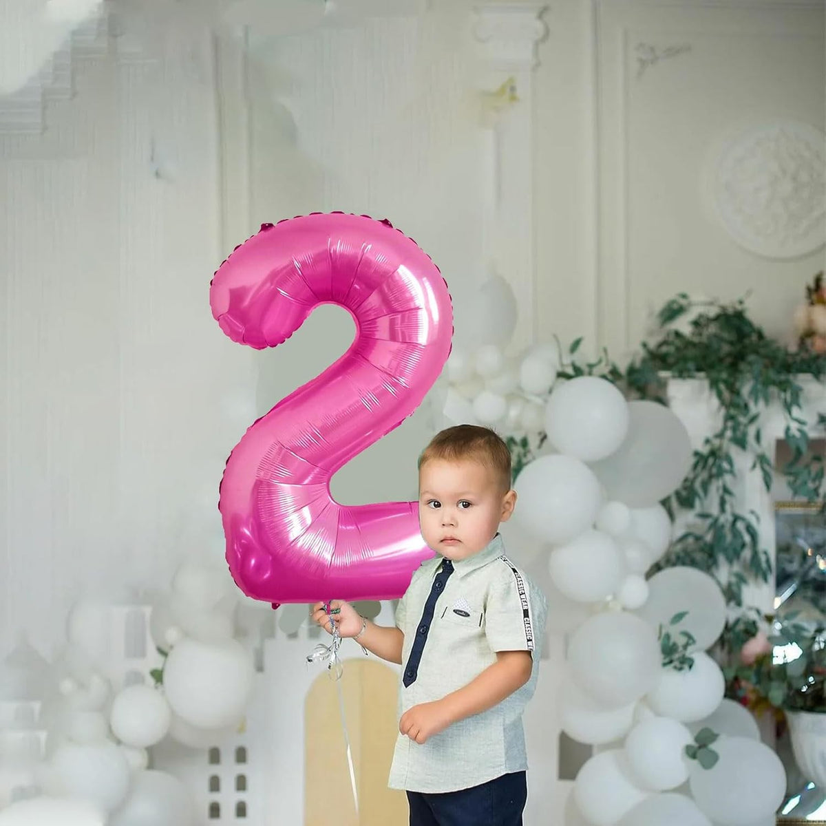 Balon Aniversar Cifra 2, Figurina din Folie Metalizata, Umflare Aer sau Heliu, Include Pai, Roz, 40 cm