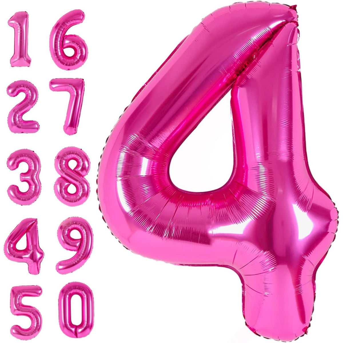 Balon Aniversar Cifra 4, Figurina din Folie Metalizata, Umflare cu Aer sau Heliu, Ambalaj Individual cu Pai Inclus, 40 cm, Roz