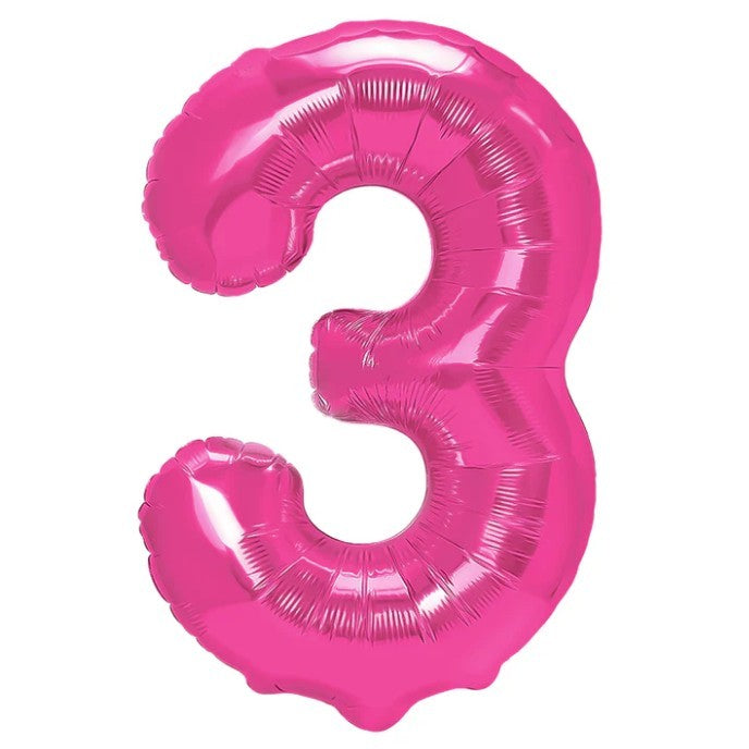 Balon Aniversar Cifra 3, Figurina din Folie Metalizata, Umflare cu Aer sau Heliu, Include Pai, 40 cm, Roz