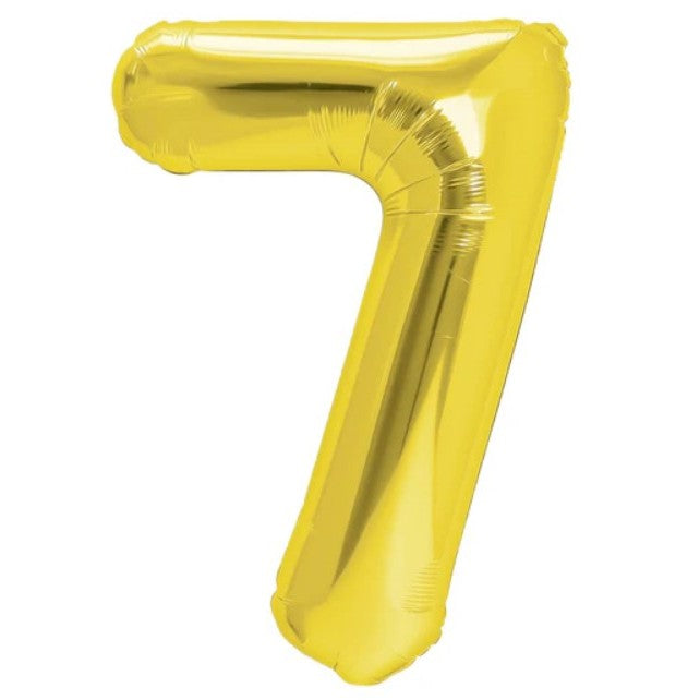 Balon Aniversar Cifra 7, Figurina din Folie Metalizata, Umflare Aer sau Heliu, include Pai, 40 cm, Auriu