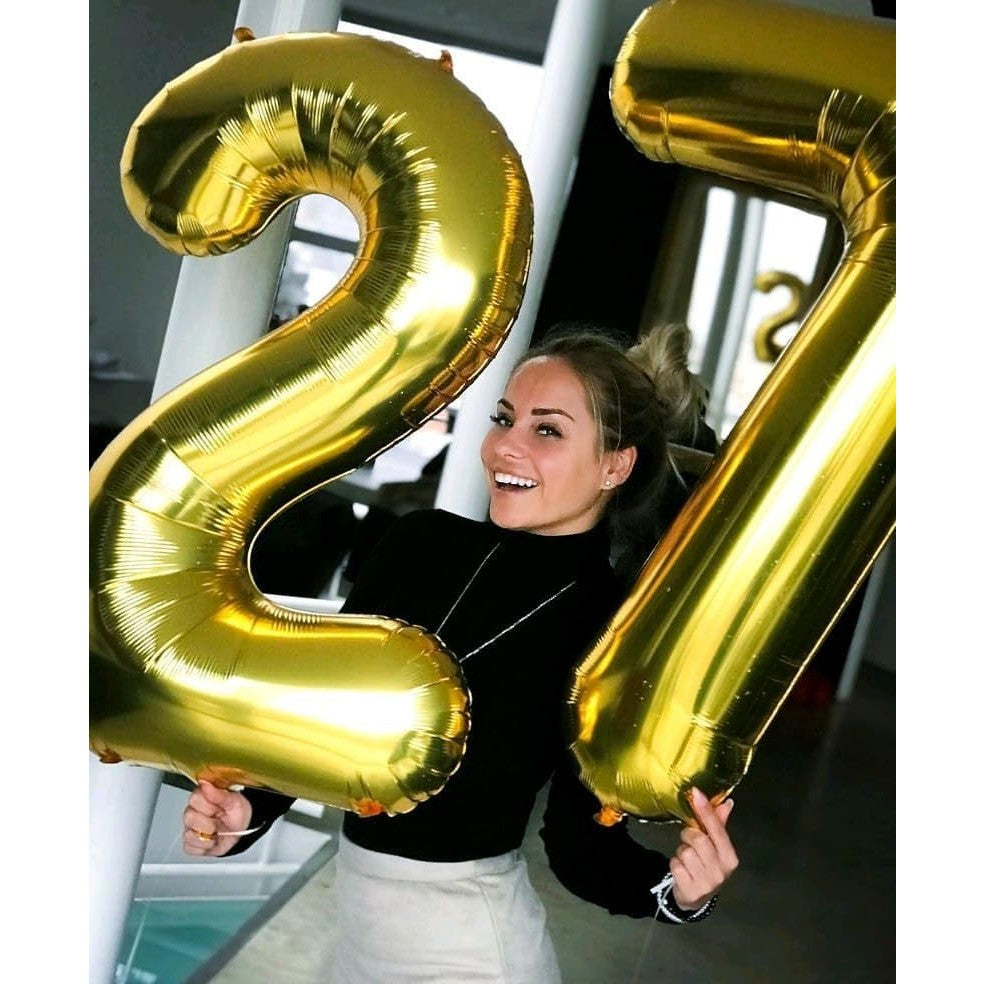 Balon Aniversar Cifra 2 din Folie Metalizata, Figurina pentru Petrecere, Umflare cu Aer sau Heliu, include Pai, 40 cm, Auriu
