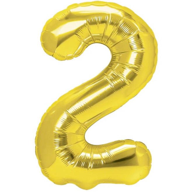 Balon Aniversar Cifra 2 din Folie Metalizata, Figurina pentru Petrecere, Umflare cu Aer sau Heliu, include Pai, 40 cm, Auriu