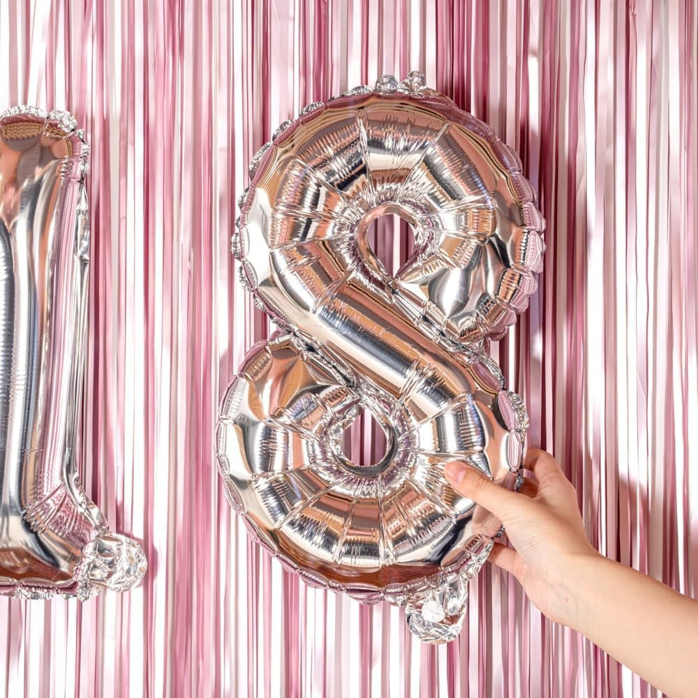 Balon Aniversar Cifra 8, Figurina din Folie Metalizata, Umflare Aer sau Heliu, Ambalaj Individual cu Pai Inclus, Argintiu, 40 cm