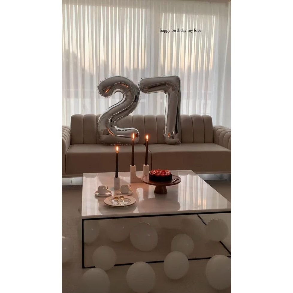 Balon Aniversar Cifra 2, Figurina din Folie Metalizata, Umflare Aer sau Heliu, Include Pai, Argintiu, 40 cm