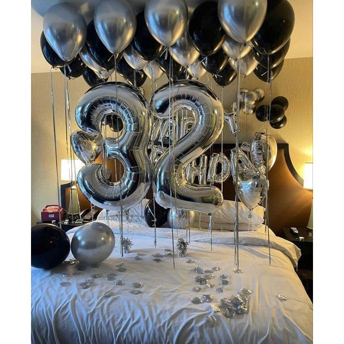 Balon Aniversar Cifra 3, Figurina din Folie Metalizata, Umflare cu Aer sau Heliu, Include Pai, Argintiu, 40 cm