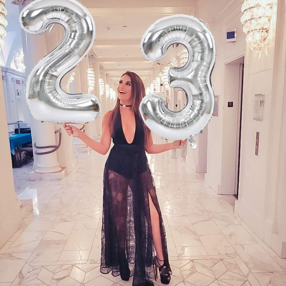 Balon Aniversar Cifra 3, Figurina din Folie Metalizata, Umflare cu Aer sau Heliu, Include Pai, Argintiu, 40 cm