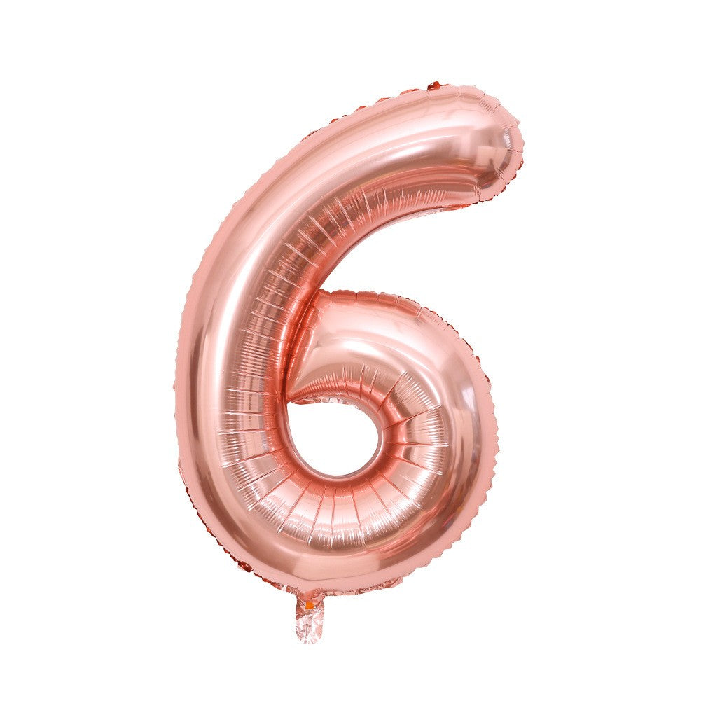 Balon Aniversar Cifra 6, Figurina din Folie Metalizata, Umflare Aer sau Heliu, include Pai, Roz Gold, 40 cm