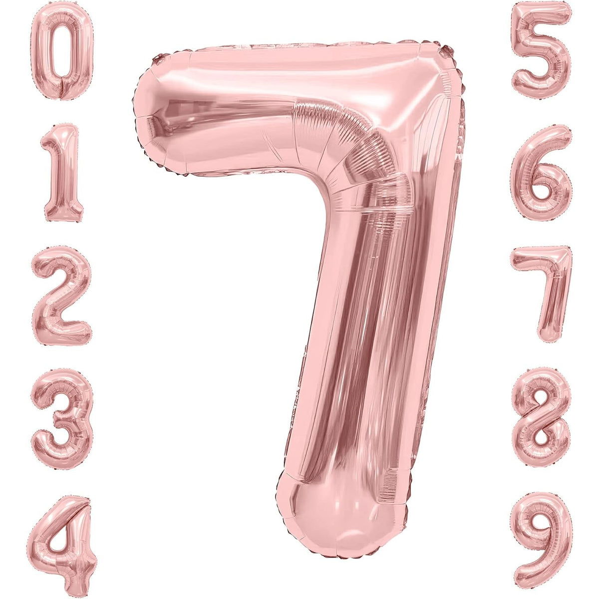 Balon Aniversar Cifra 7, Figurina din Folie Metalizata, Umflare Aer sau Heliu, include Pai Umflare, Rose Gold, 40 cm