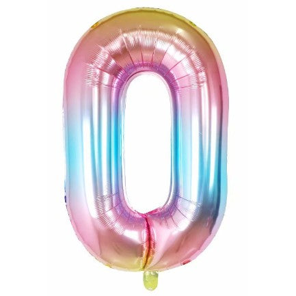 Balon Aniversar Cifra 0, Figurina din Folie Metalizata de Aluminiu, Umflare Aer sau Heliu, include Pai, Multicolor, 40 cm