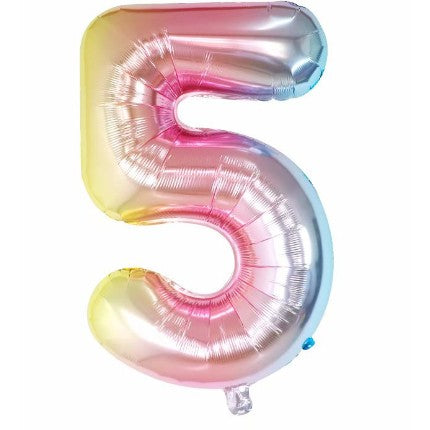 Balon Aniversar Cifra 5, Figurina Petrecere, Umflare Aer sau Heliu, Folie de Aluminiu, Multicolor, 40 cm, Pai Inclus
