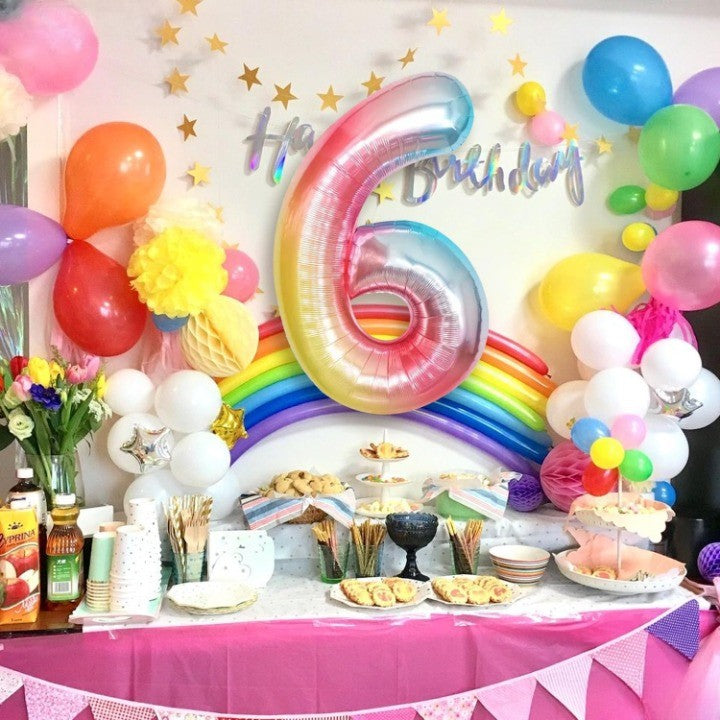 Balon Aniversar Cifra 6, Figurina din Folie Metalizata de Aluminiu, Umflare cu Aer sau Heliu, Include Pai, Multicolor, 40 cm