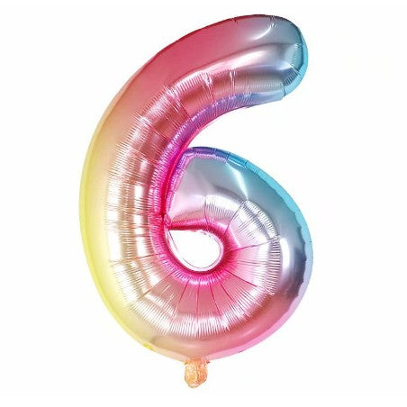 Balon Aniversar Cifra 6, Figurina din Folie Metalizata de Aluminiu, Umflare cu Aer sau Heliu, Include Pai, Multicolor, 40 cm