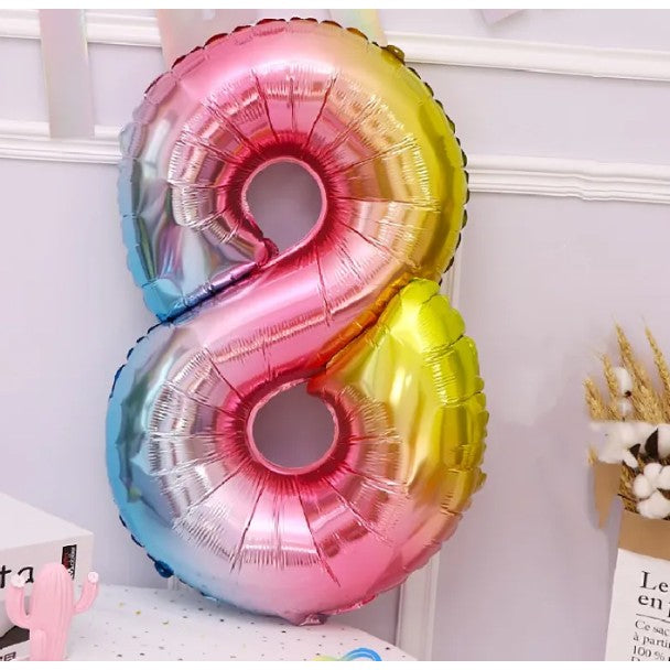Balon Aniversar Cifra 8, Figurina din Folie Metalizata, Umflare Aer sau Heliu, Include Pai Umflare, Multicolor, 40 cm