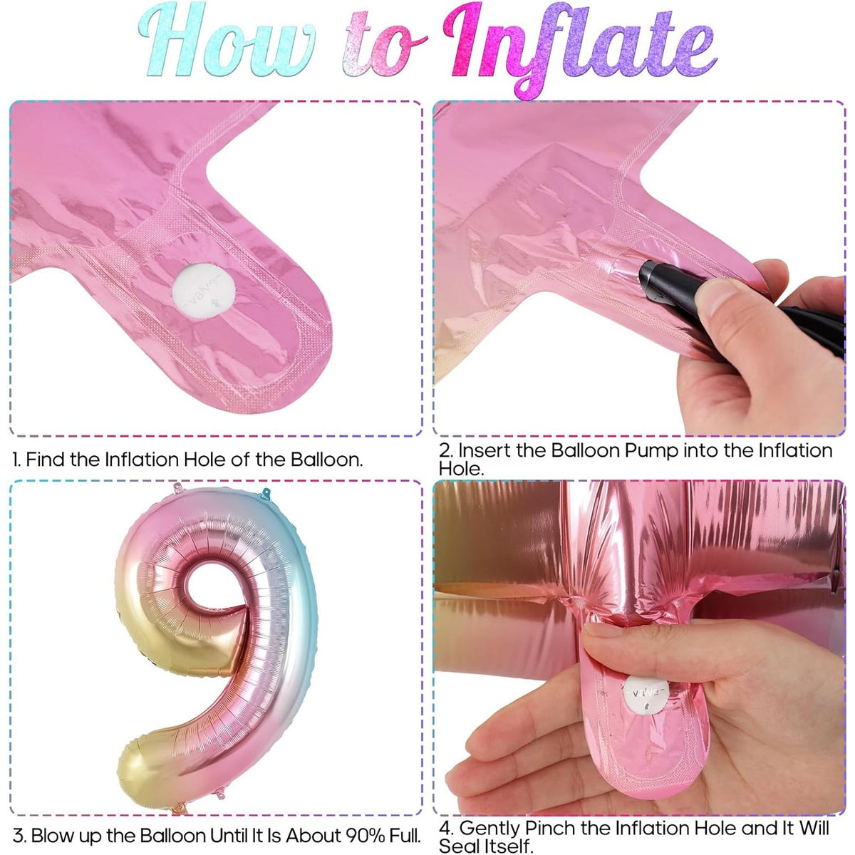 Balon Aniversar Cifra 9, Figurina din Folie de Aluminiu Metalizata, Umflare cu Aer sau Heliu, include Pai pentru Umflare, Multicolor, 40 cm