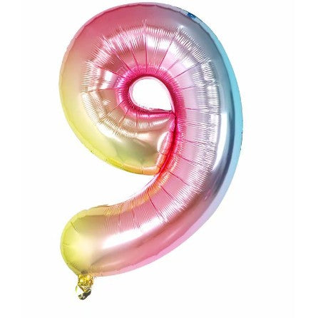 Balon Aniversar Cifra 9, Figurina din Folie de Aluminiu Metalizata, Umflare cu Aer sau Heliu, include Pai pentru Umflare, Multicolor, 40 cm