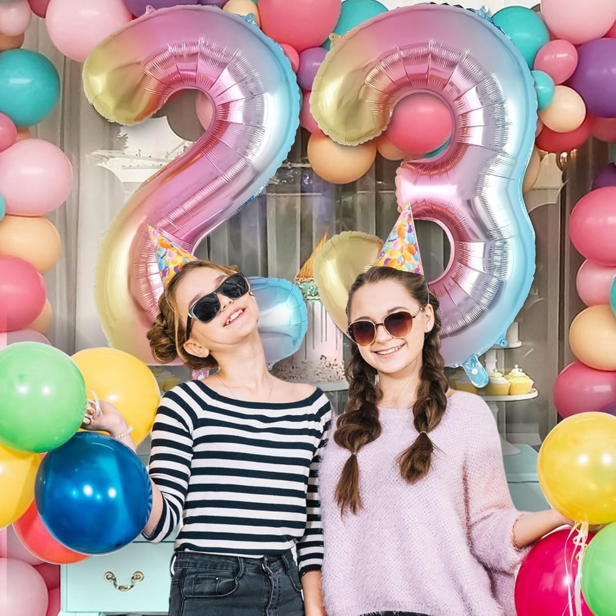 Balon Aniversar Cifra 3, Figurina din Folie Metalizata, Efect Gradient, Umflare Aer sau Heliu, Pai Inclus, Multicolor, 40 cm