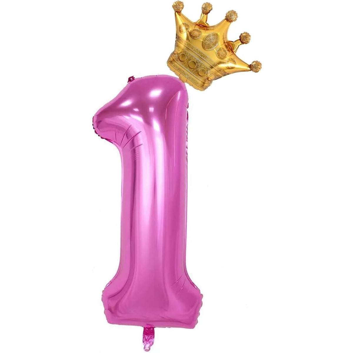 Balon Aniversar Cifra 1 cu Coroana, Figurina Uriasa Aniversare, Folie Metalizata, Umflare Aer sau Heliu, 100 cm, Roz