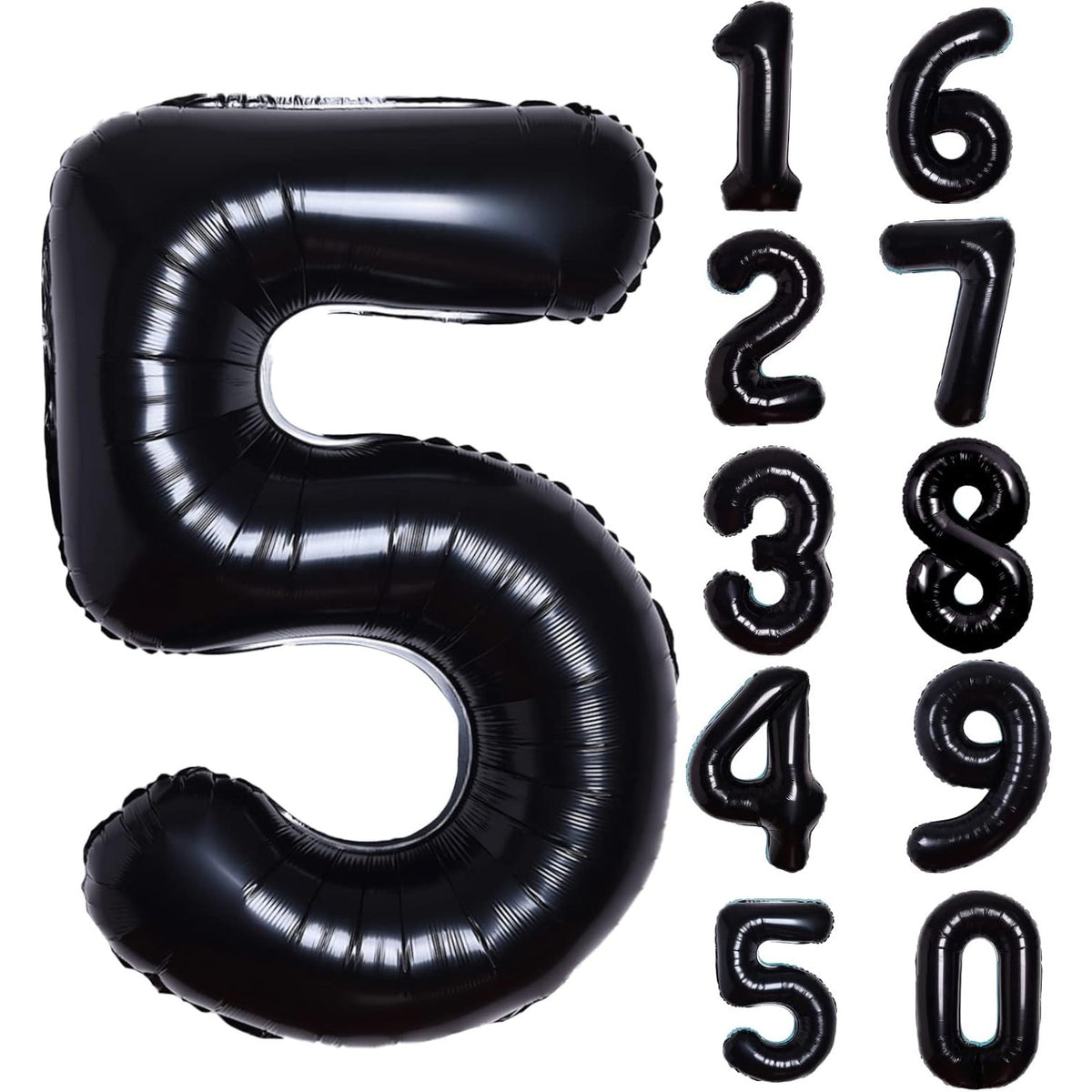 Balon Aniversar Cifra 5, Figurina Decorativa din Folie Metalizata, Umflare cu Aer sau Heliu, Include Pai, 40 cm, Negru