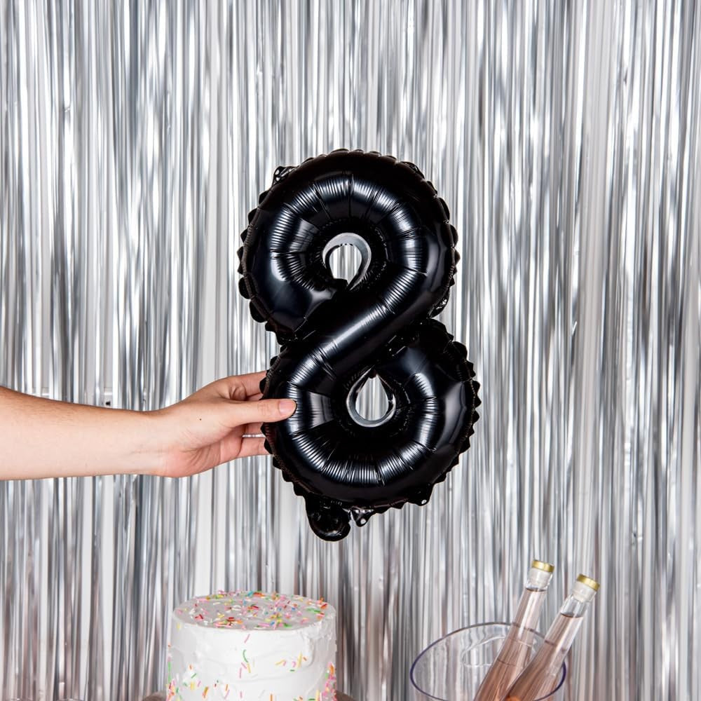 Balon Aniversar Cifra 8, Figurina din Folie de Aluminiu Metalizata, Umflare Aer sau Heliu, Include Pai, 40 cm, Negru