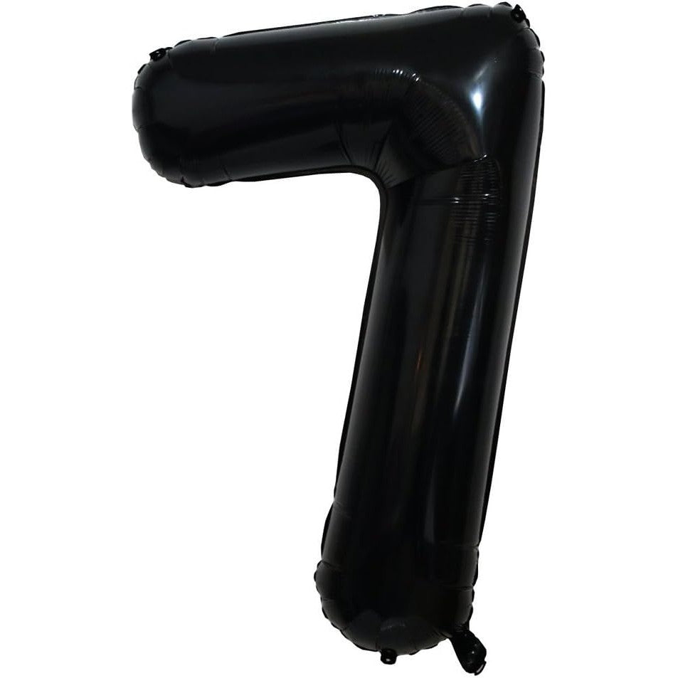 Balon Aniversar Cifra 7, Figurina din Folie Metalizata, Umflare cu Aer sau Heliu, Include Pai, Negru, 40 cm