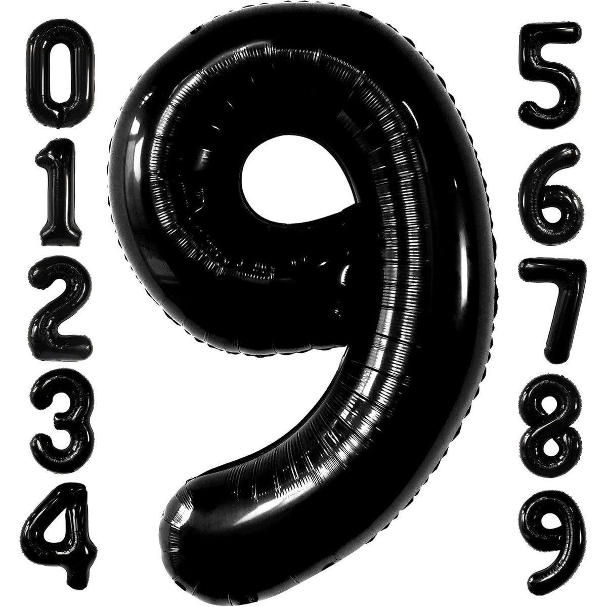 Balon Aniversar Cifra 9 din Folie Metalizata, Figurina pentru Petrecere, Umflare cu Aer sau Heliu, include Pai de Umflare, 40 cm, Negru