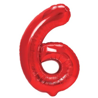 Balon Aniversar Cifra 6, Figurina din Folie Metalizata, Umflare cu Aer sau Heliu, Include Pai, Rosu, 40 cm