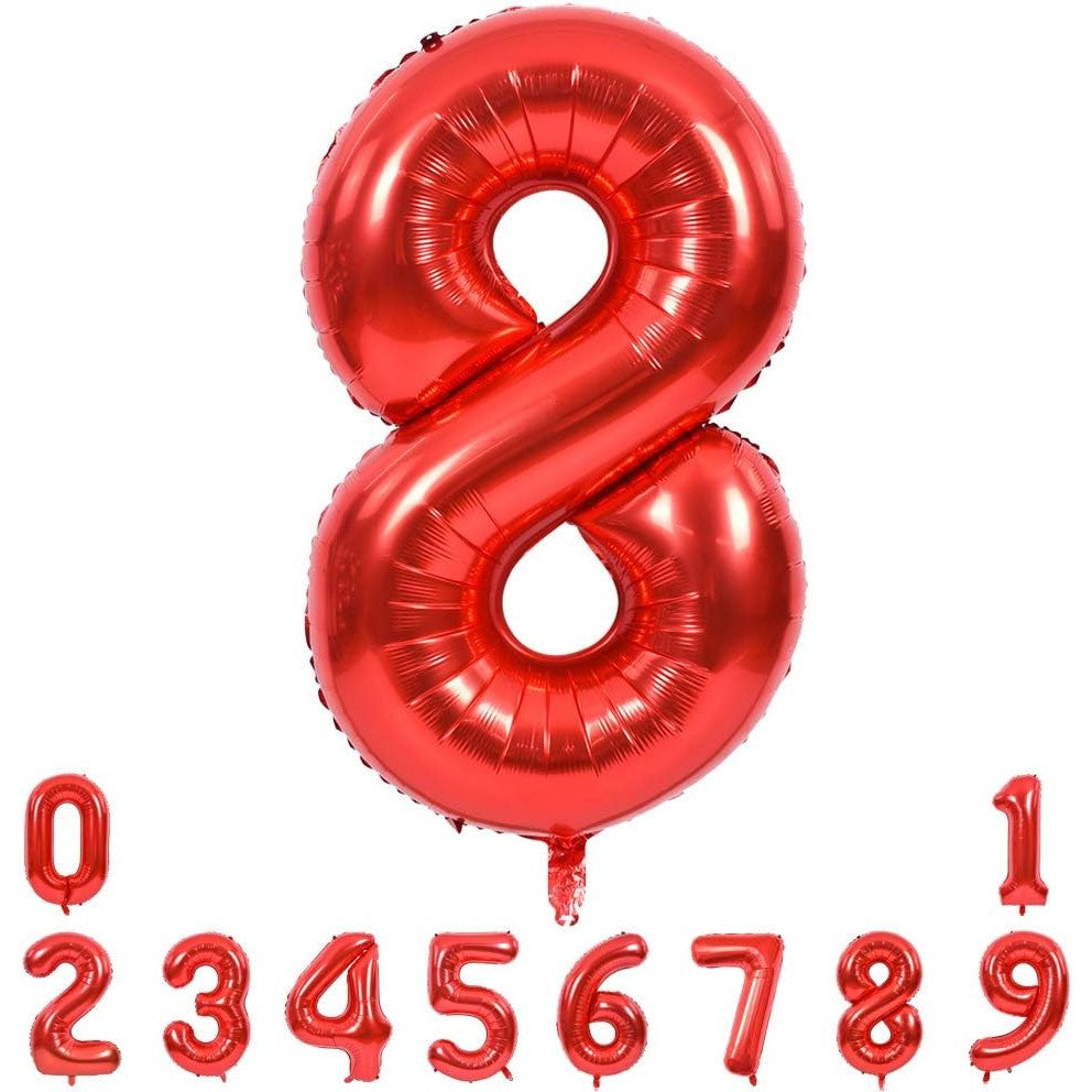 Balon Aniversar Cifra 8, Figurina din Folie Metalizata, Umflare cu Aer sau Heliu, include Pai, Rosu, 40 cm