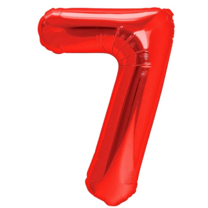 Balon Aniversar Cifra 7, Figurina din Folie Metalizata, Decor Petrecere, Umflare Aer sau Heliu, Include Pai, 40 cm, Rosu
