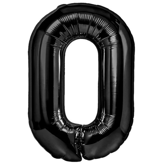 Balon Aniversar Cifra 0, Figurina din Folie Metalizata, Umflare Aer sau Heliu, Include Pai, Negru, 40 cm