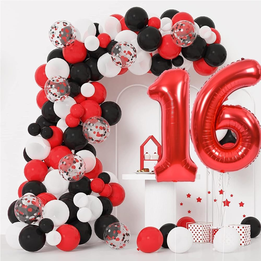 Balon Aniversar Cifra 1 din Folie Metalizata, Figurina pentru Petrecere, Umflare cu Aer sau Heliu, Include Pai, 40 cm, Rosu