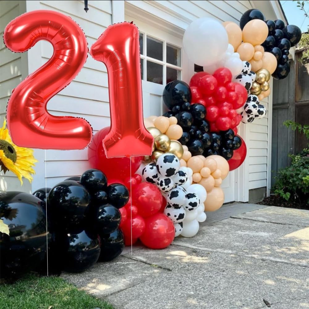 Balon Aniversar Cifra 1 din Folie Metalizata, Figurina pentru Petrecere, Umflare cu Aer sau Heliu, Include Pai, 40 cm, Rosu
