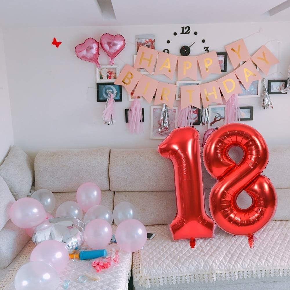 Balon Aniversar Cifra 1 din Folie Metalizata, Figurina pentru Petrecere, Umflare cu Aer sau Heliu, Include Pai, 40 cm, Rosu