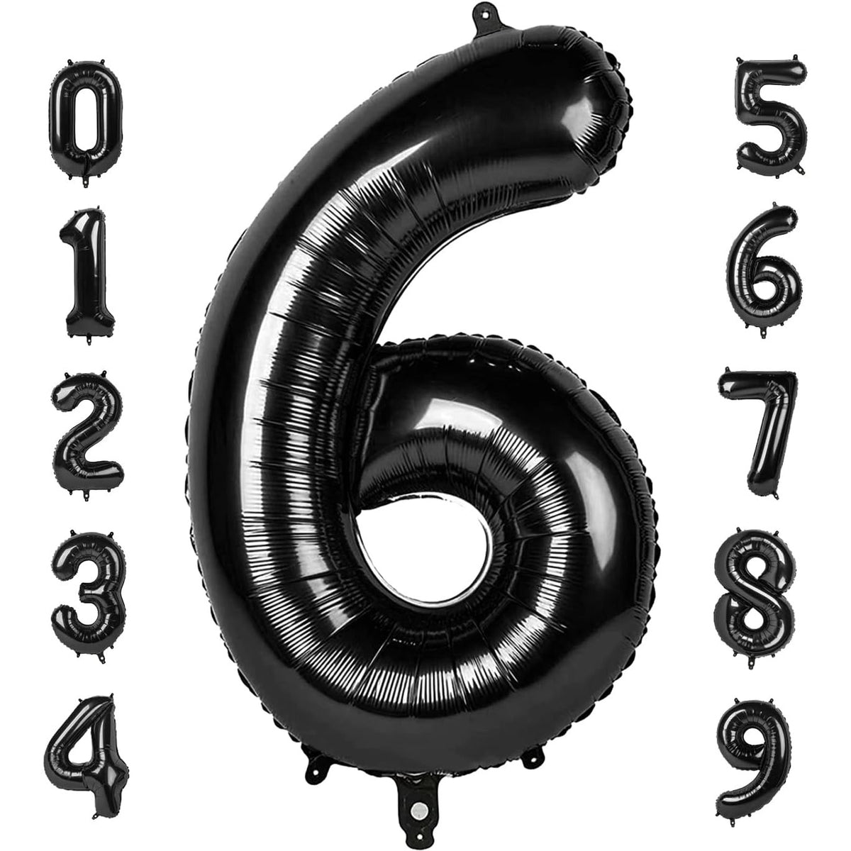 Balon Aniversar Cifra 6, Figurina din Folie Metalizata, Umflare cu Aer sau Heliu, include Pai, 80 cm, Negru