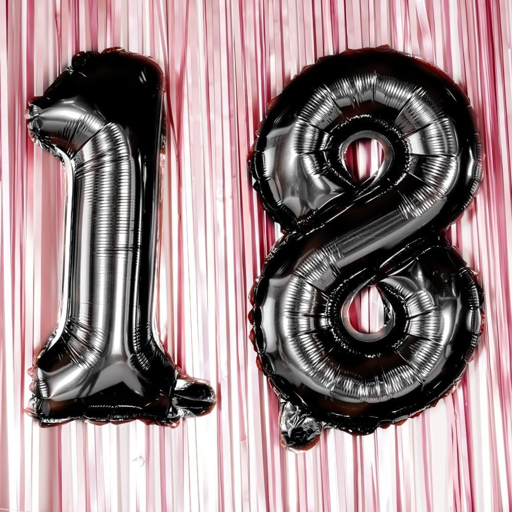 Balon Aniversar Cifra 8, Figurina din Folie Metalizata, Umflare Aer sau Heliu, Inclus Pai Umflare, 80 cm, Negru
