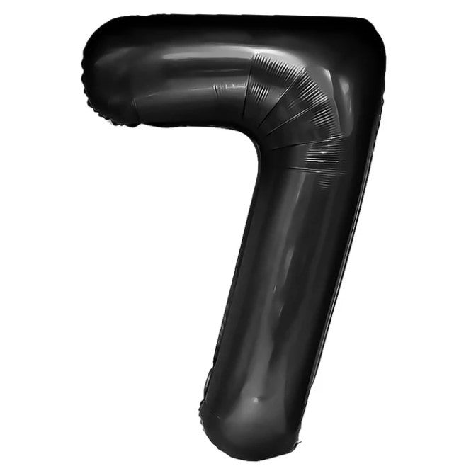 Balon Aniversar Cifra 7, Figurina din Folie Metalizata, Umflare Aer sau Heliu, Inaltime 80 cm, Pai Inclus, Negru