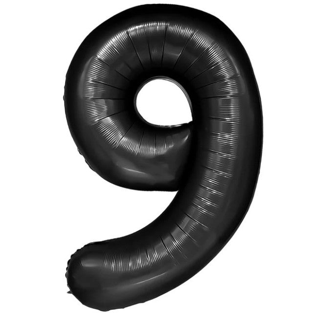 Balon Aniversar Cifra 9, Figurina din Folie Metalizata, Umflare Aer sau Heliu, Include Pai, Negru, 80 cm
