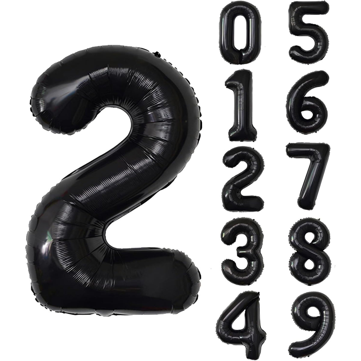 Balon Figurina Cifra 2, Aniversare si Party, Folie Metalizata, Umflare Aer sau Heliu, Inclus Pai Umflare, 80 cm, Negru