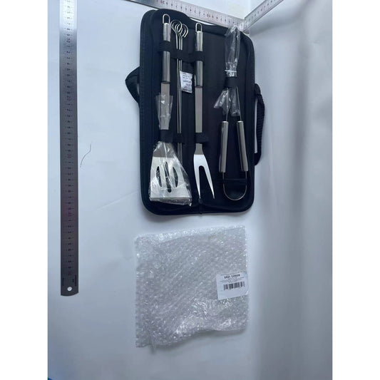 Set Ustensile Pentru Gratar Cu Manere Ergonomice, Otel Inoxidabil Rezistent La Coroziune, Geanta Transport Oxford, Argintiu, 7 Piese