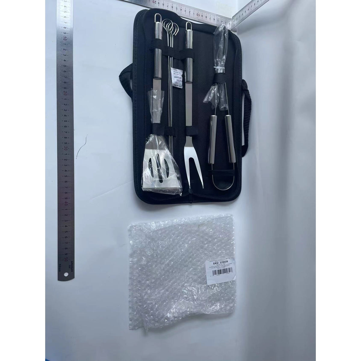 Set Ustensile Pentru Gratar Cu Manere Ergonomice, Otel Inoxidabil Rezistent La Coroziune, Geanta Transport Oxford, Argintiu, 7 Piese