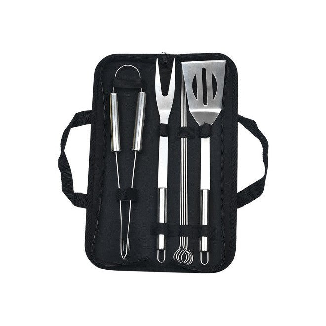 Set Ustensile Pentru Gratar Cu Manere Ergonomice, Otel Inoxidabil Rezistent La Coroziune, Geanta Transport Oxford, Argintiu, 7 Piese