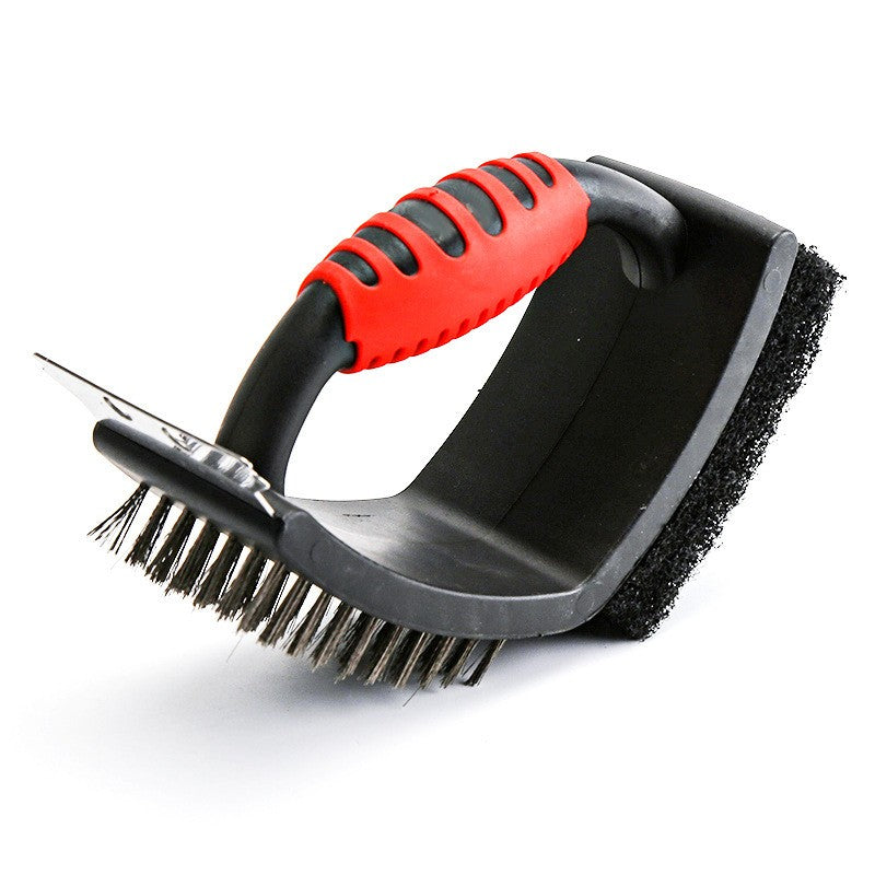 Perie Curatare Gratar 3 in 1, Perie din Otel Inoxidabil cu Racleta Metalica si Burete, Maner Ergonomic PP, 16 x 7 x 11 cm